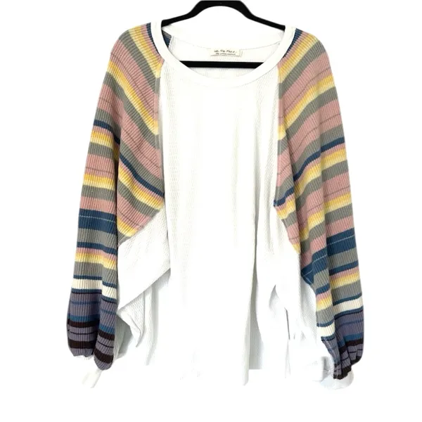 Free People Rainbow Dreams Waffle Knit Thermal Balloon Long Sleeve Top Womens - Image 4
