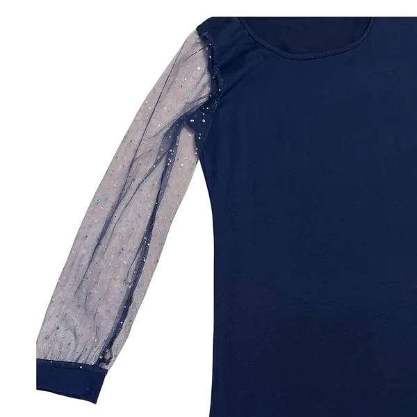 Navy Blue A-Line Dress Sheer Mesh Sequin Long Sleeve Cocktail Party Size L - Image 6