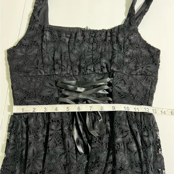 Cosmic Aura Black Lace Corset Midi Dress Size S | Gothic Dark Academia - Image 7