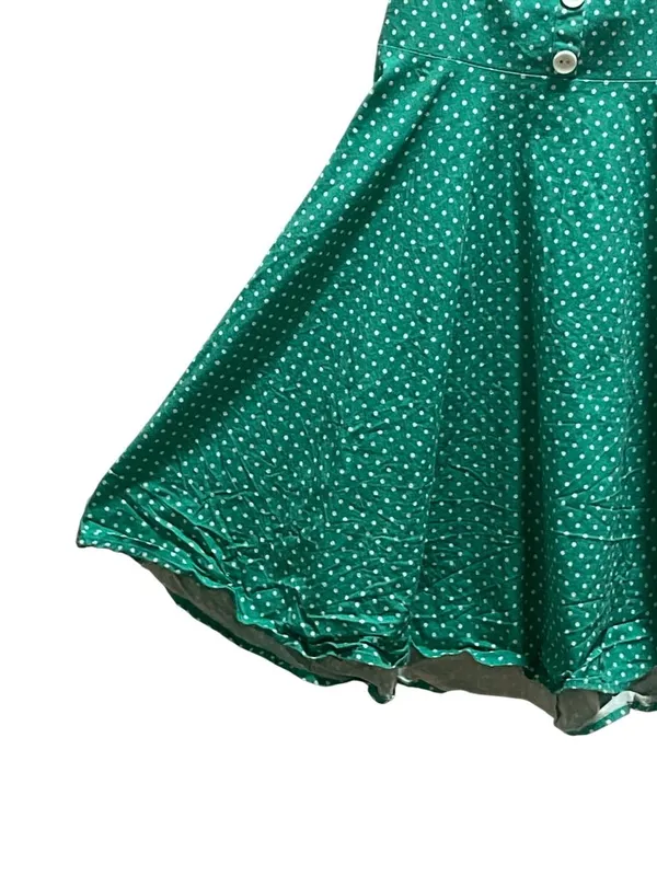 Boutique Polka Dot Halter Pin Up Dress Green Size M Retro 50’s Dress Up Kitch - Image 6