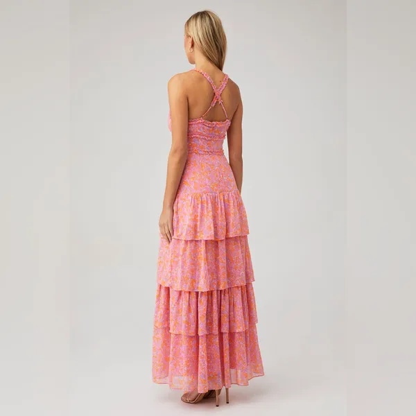 LIKELY Athena Tiered‎ Maxi Dress Pink and Purple Size 8 - Image 3