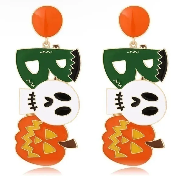 NWT Pumpkin Ghost Death Skeleton Skull Frankenstein Halloween Boo Stud Earrings - Image 5