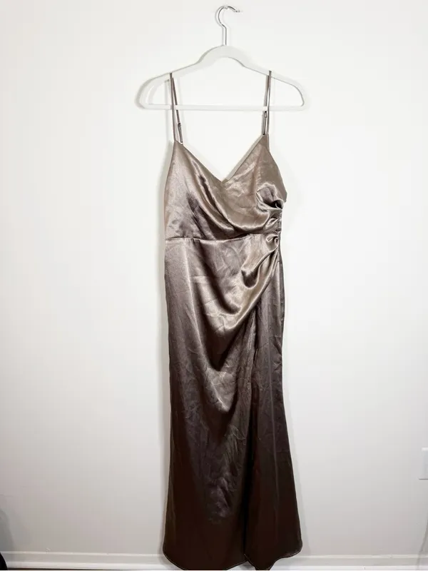 NWT Birdy Grey Catherine Dress Shiny Satin Mocha Brown Bridesmaid Maxi Dress - Image 4