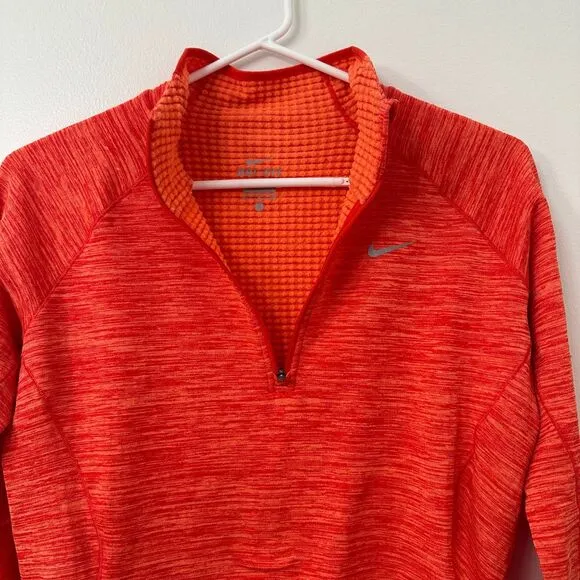 Nike Shirt Women's Small 1/4 Zip‎ Running Pullover Heathered Orange Thumbhole - Image 3