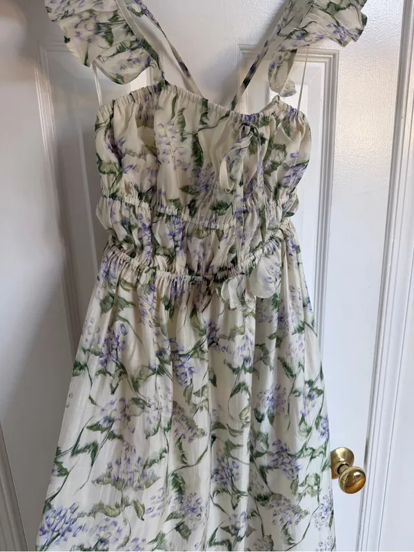 En Saison Charleston Floral Ruffle Midi Dress Natural Indigo NWT M - Image 4