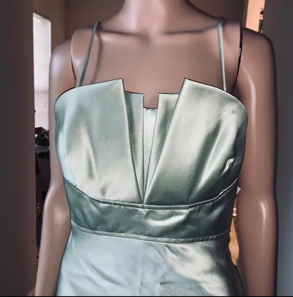 Watters & watters design Spaghetti Strap Pleated A-Line Midi Satin mint green - Image 3