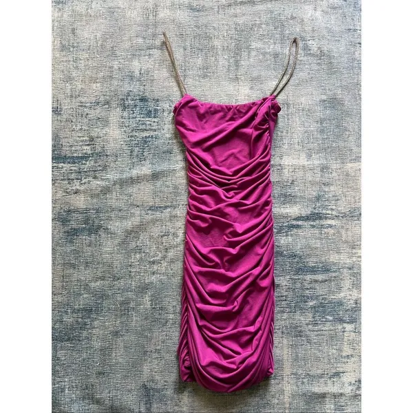 Lucy In The Sky Mauve Pink Marsha Rhinestone Strap Bodycon Mini Dress XS - Image 5