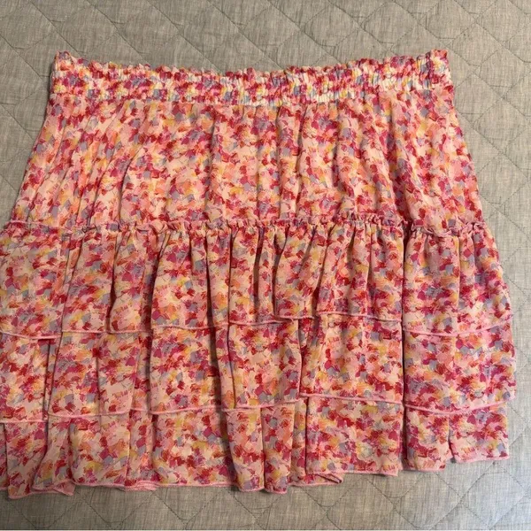 Kori Pink and White Tiered Skater Mini Skirt - Image 2