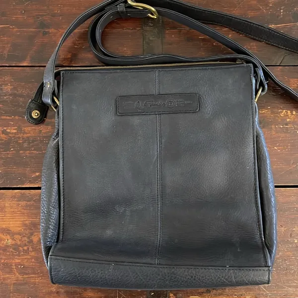 Fossil Black Leather Vintage Crossbody Purse 10"x10"x3.5" - Image 3