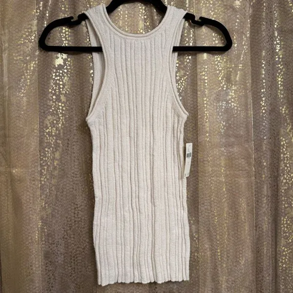 Anthropologie Ivory Cream Stretch Ribbed High Neck Tank Top Small NWT - Image 2