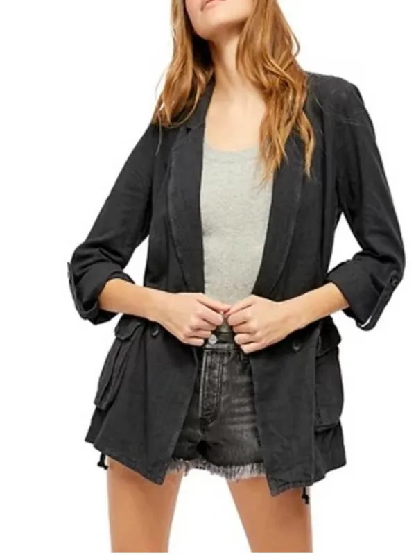 NEW Free People Linen Blend Charly Blazer SIZE MEDIUM MIDNIGHT NWT - Image 3