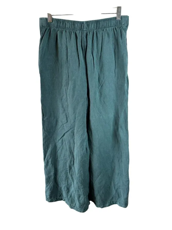 Young Fabulous & Broke YFB Teal Linen Blend Wide Leg Palazzo Pants Slit Hem L - Image 4