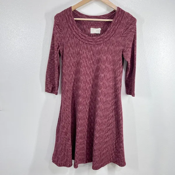 Anthropologie Swing Dress Knit Casual 3/4 Sleeve Pockets Maroon Size‎ Small - Image 3