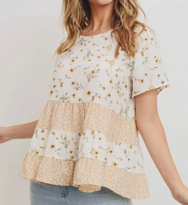 Anthropologie Womens Paper Crane Kourt Spring Floral Tiered Top - Sz XS - Image 3