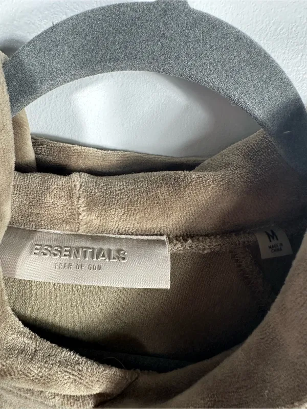 Fear of‎ God Essentials Velour Hoodie Womens M Taupe Brown Oversized Pullover - Image 8