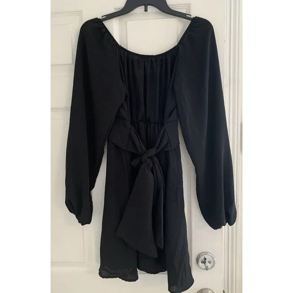 Black dress Altar'd State Lola Crossover with long puff sleeves Black Size L - Image 5
