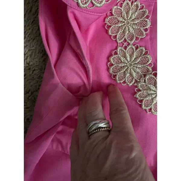 Lilly Pulitzer 2 Gold Applique Hotty Pink Keyhole Dress Shift ALine Flowers - Image 6
