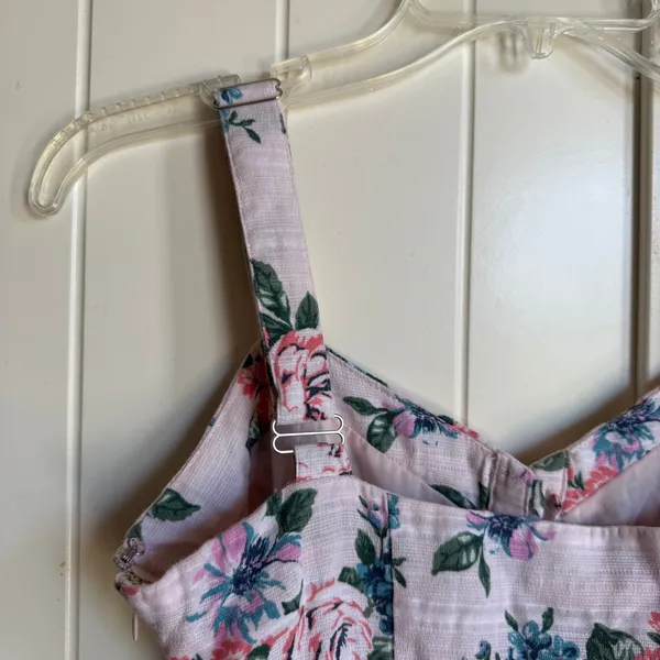 Forever 21 Pink Floral Button Up Dress‎ Size Small Roses Green Sundress Linen - Image 7