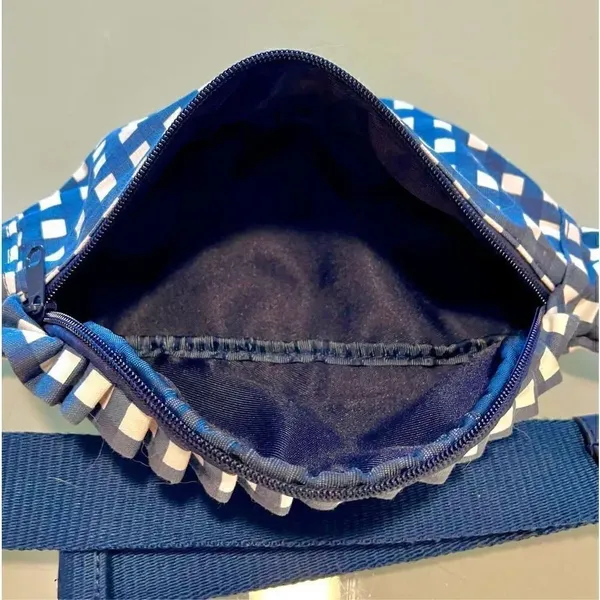 J Crew Fanny Pack Crossbody Sac Blue White Gingham Plaid Cotton Ruffle Edge - Image 6
