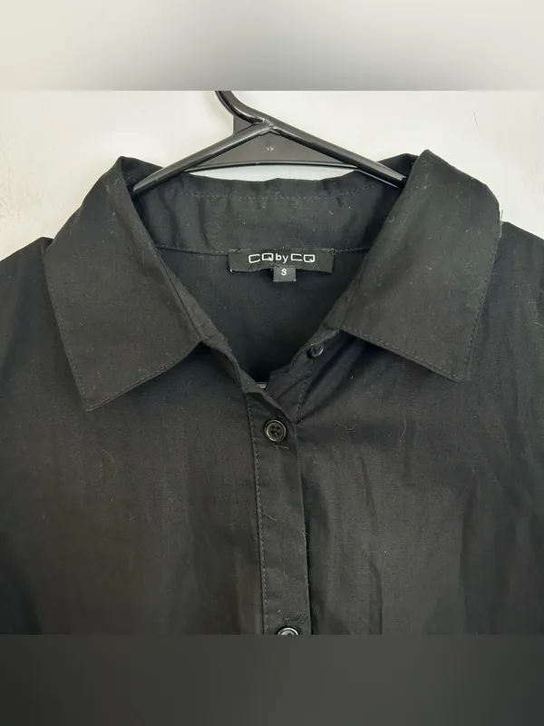 CQbyCQ Black High Low Button Down Avante Garde Puff Shoulder Shirt Dress Small - Image 4