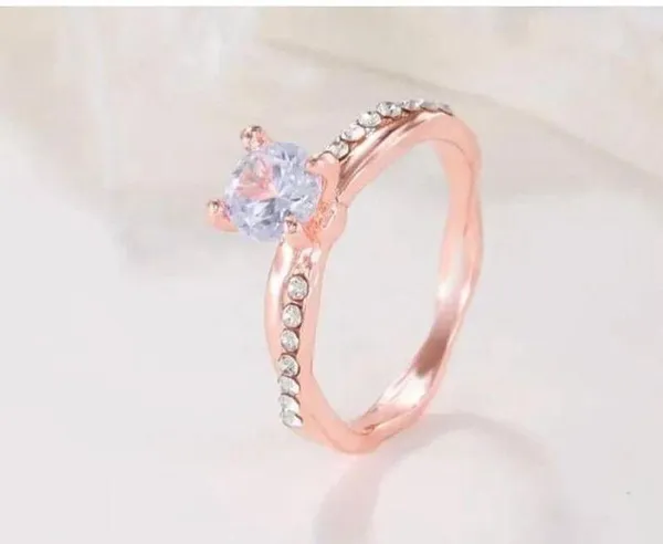 Women's Rose Gold 6mm rhinestone Engagement Ring Size 6 - Image 2