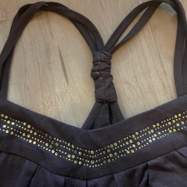 Vintage Y2K Spaghetti Strap Top Chocolate Brown Gold Sequins Medium Neutral - Image 2