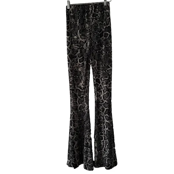 Show Me Your Mumu Snake Print Flare‎ Pants Black Grey Python Bell Bottoms XS - Image 2