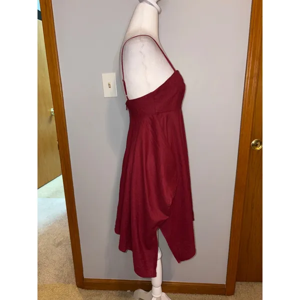Urban Renewal Linen Ecovero Hanky‎ Hem Mini Dress Red XS festival concert boho - Image 5