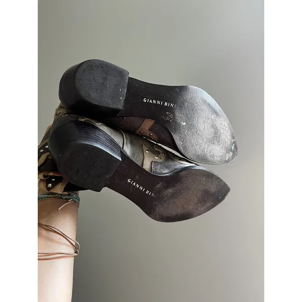 Gianni Bini Distressed Western Cowboy Boots 7.5 (fit like 6) Brown Leather Studded Rodeo Edgy - Image 6