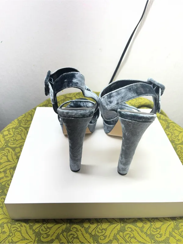 Madden Girl Gray Velvet Platform Ankle Strap Heels - Image 7