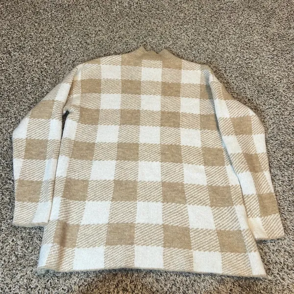 LOFT Women's Beige White Buffalo Check Mock Neck‎ Sweater Size S - Image 6
