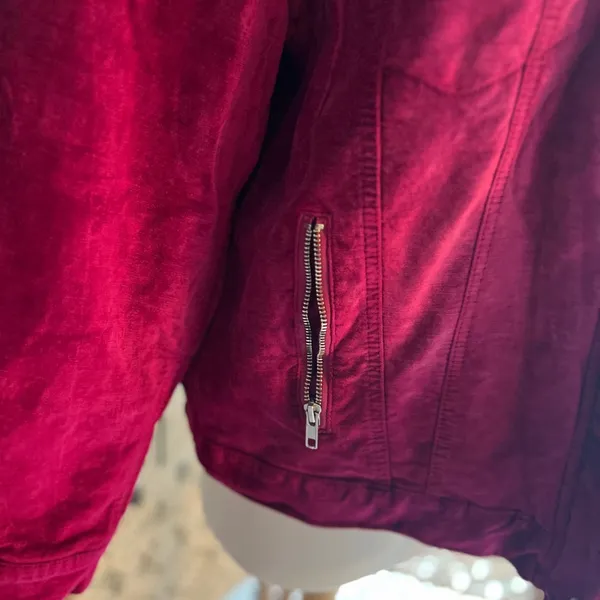 Free People Hot Pink Velvet Trucker Jacket Oversized - Image 3