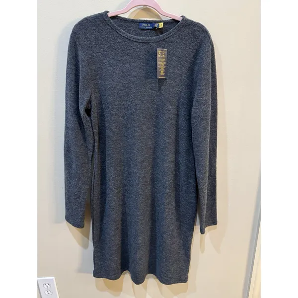 Polo Ralph Lauren Dress Womens Gray Boucle Wool Blend Knit Sheath Long Sleeve - Image 4