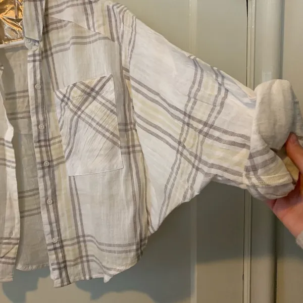Free People Cropped Cutie Plaid Shirt - Image 4