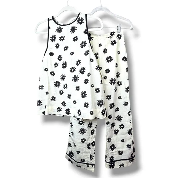 NEW Free People Groovy Daisy Black Floral Cotton Linen 2 Piece Casual Set Size 0 - Image 3