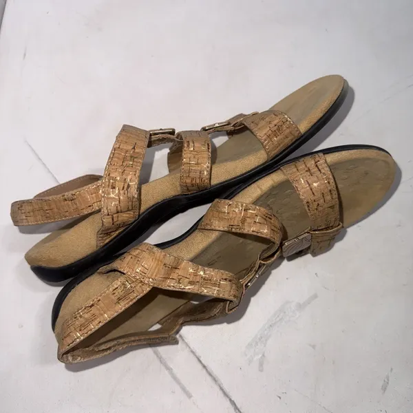 Vionic Gold Cork Metallic Orthotic Comfort Adjustable Sandals Size 10 Wide - Image 8