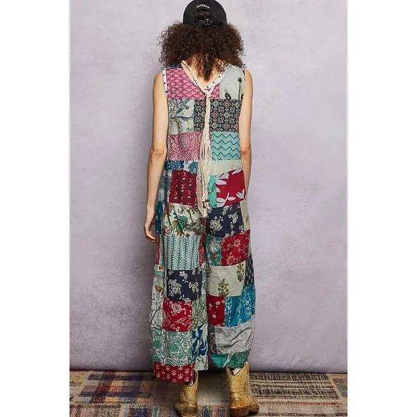 POL Sleeveless Patchwork Wide Leg Jumpsuit - Large‎ - Image 4