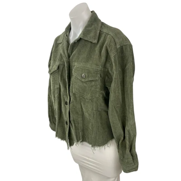 POL Women's Green Corduroy Long Sleeve Pocket Button Down Utility Jacket Size S - Image 3