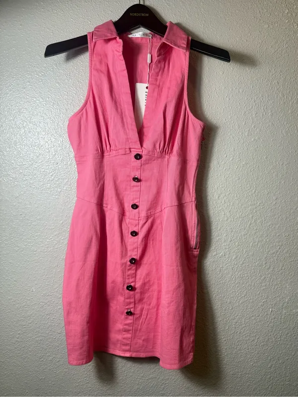 Saints & Secrets NWT Hot Pink Sleeveless Button Front Mini Dress‎ Size S AU 8 - Image 2