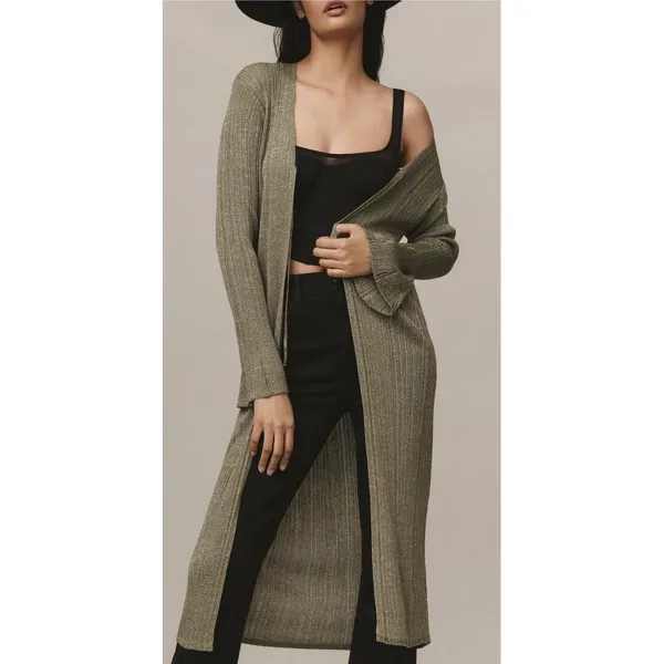 By ANTHROPOLOGIE Long Shine Cardigan‎ Sweater Green Tie Front Knitwear Small - Image 5