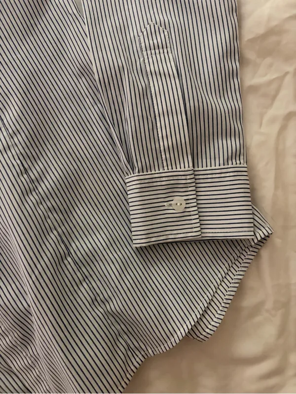 Classic Women's Blue and White Pinstripe Button-Down Shirt - Image 4