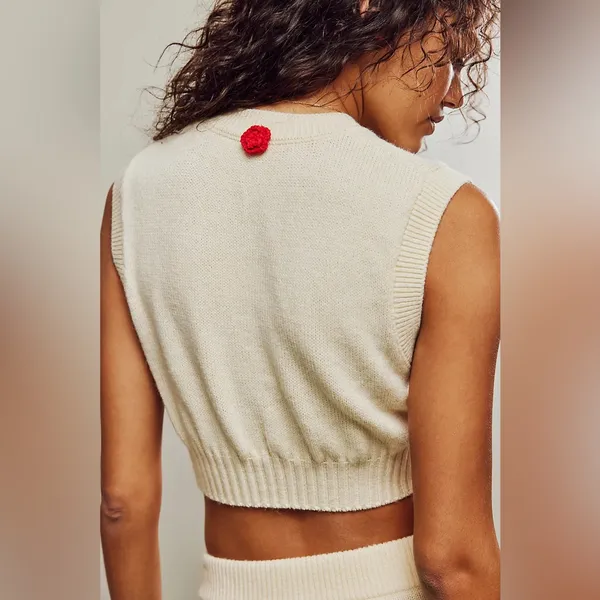 For Love & Lemons Ellie Top Rose Appliqué Sleeveless Vest Size XS x Free People‎ - Image 2