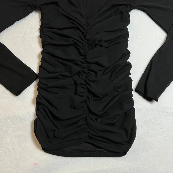 Women's Square Neck Ruched Bodycon Mini Dress Size S Mesh Sleeves Going Out Date - Image 5