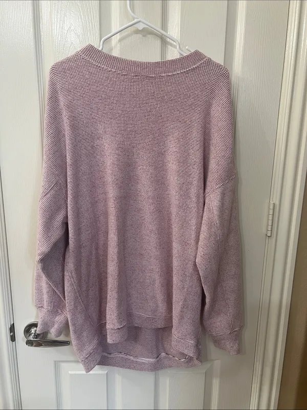 aerie Relaxed Waffle-Knit Crewneck Sweater in Dusty Pink - Image 2