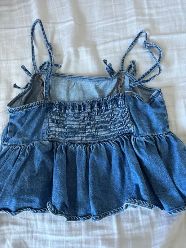 American Eagle Outfitters Light Blue Denim Tie-Strap Crop Top - Image 3