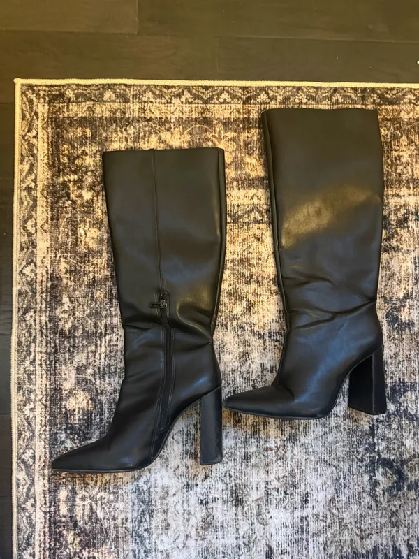 ZARA Black Knee-High Leather Boots - Image 2