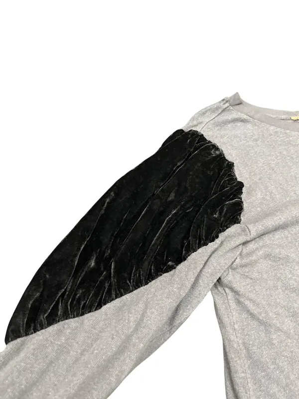 Free People wms gray black embroided art bell sleeves sweater top Sz L SKU 10779 - Image 3