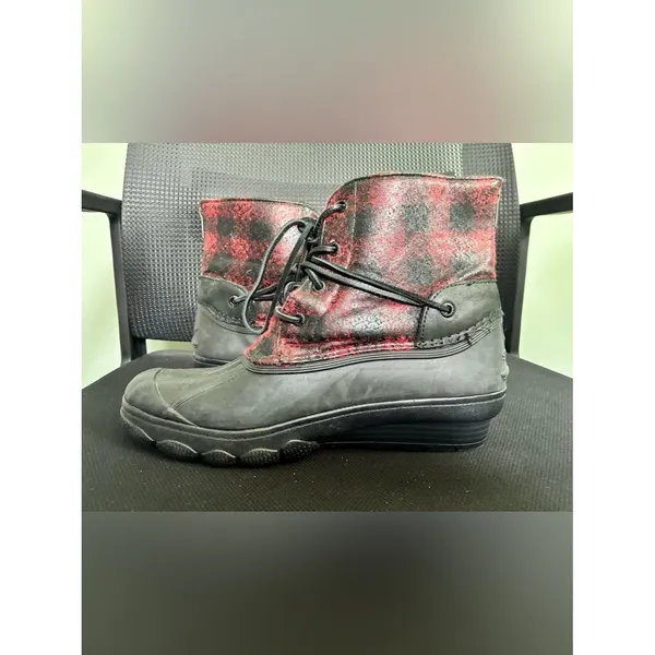 Sperry Top-Sider Saltwater Duck Rain Boots Women's Size 9 Red Black Plaid - Image 6