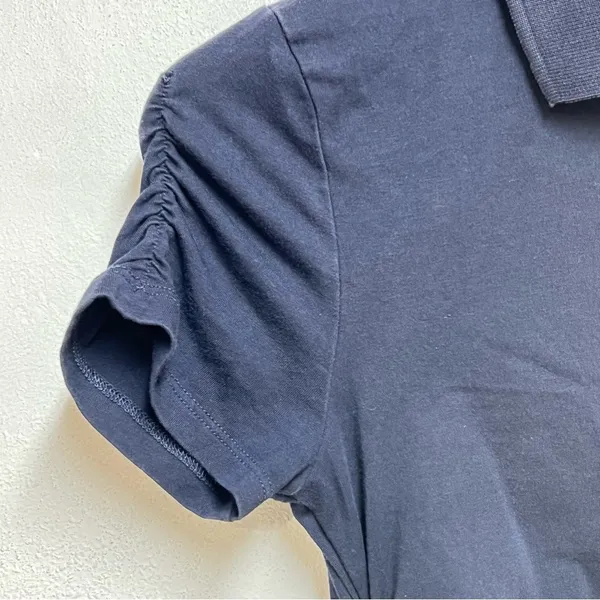 Y2K Michael Michael Kors Navy Blue‎ Ruched Quarter Zip Polo Top XS MK Logo Charm - Image 3
