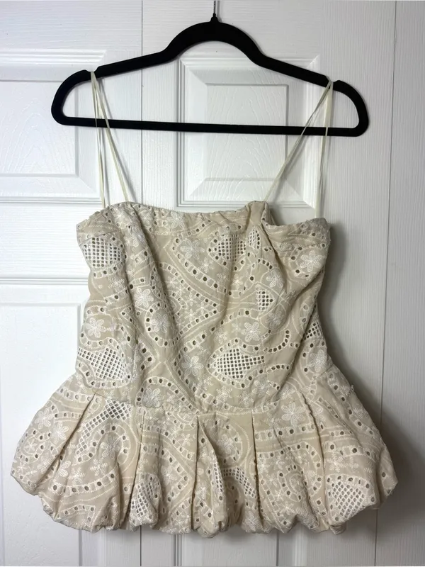 Akira Summer Time Bliss Beige Eyelet Peplum Corset Top Strapless Lace Up Size XL - Image 8